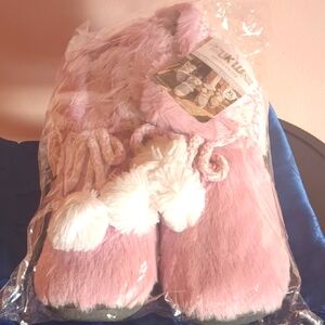 NEW Pink Fuzzy Slippers with Pom Poms